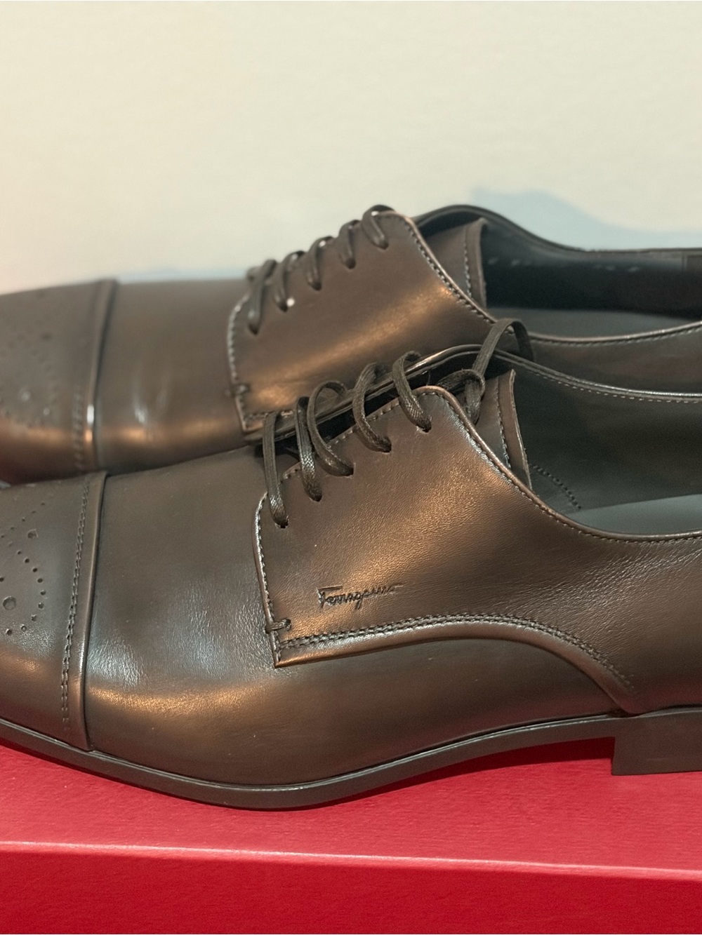Salvatore Ferragamo Dark Brown Leather Cap-Toe Derby
